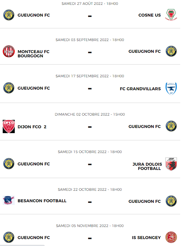 National 3 calendrier FC Gueugnon